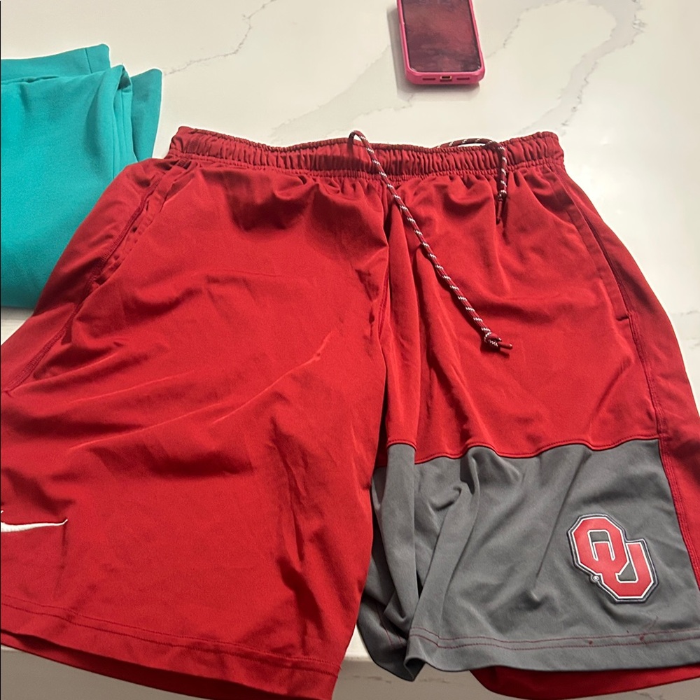 Nike Red and Gray Men's Athletic Drawstring Shorts